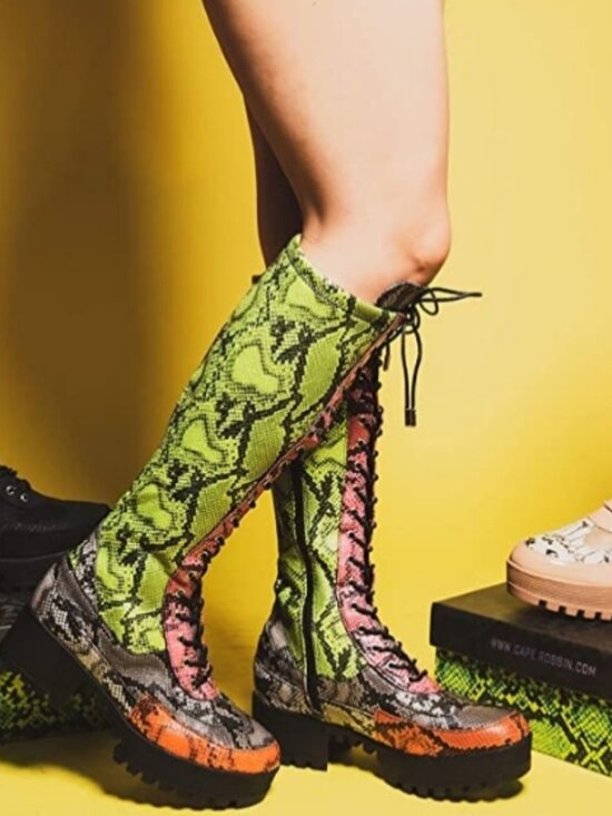 Cape Robbin Shoes - Cape Robbin Eliza 90s Y2K Neon Snakeskin Knee High Lace Up Platform Boot Size 9